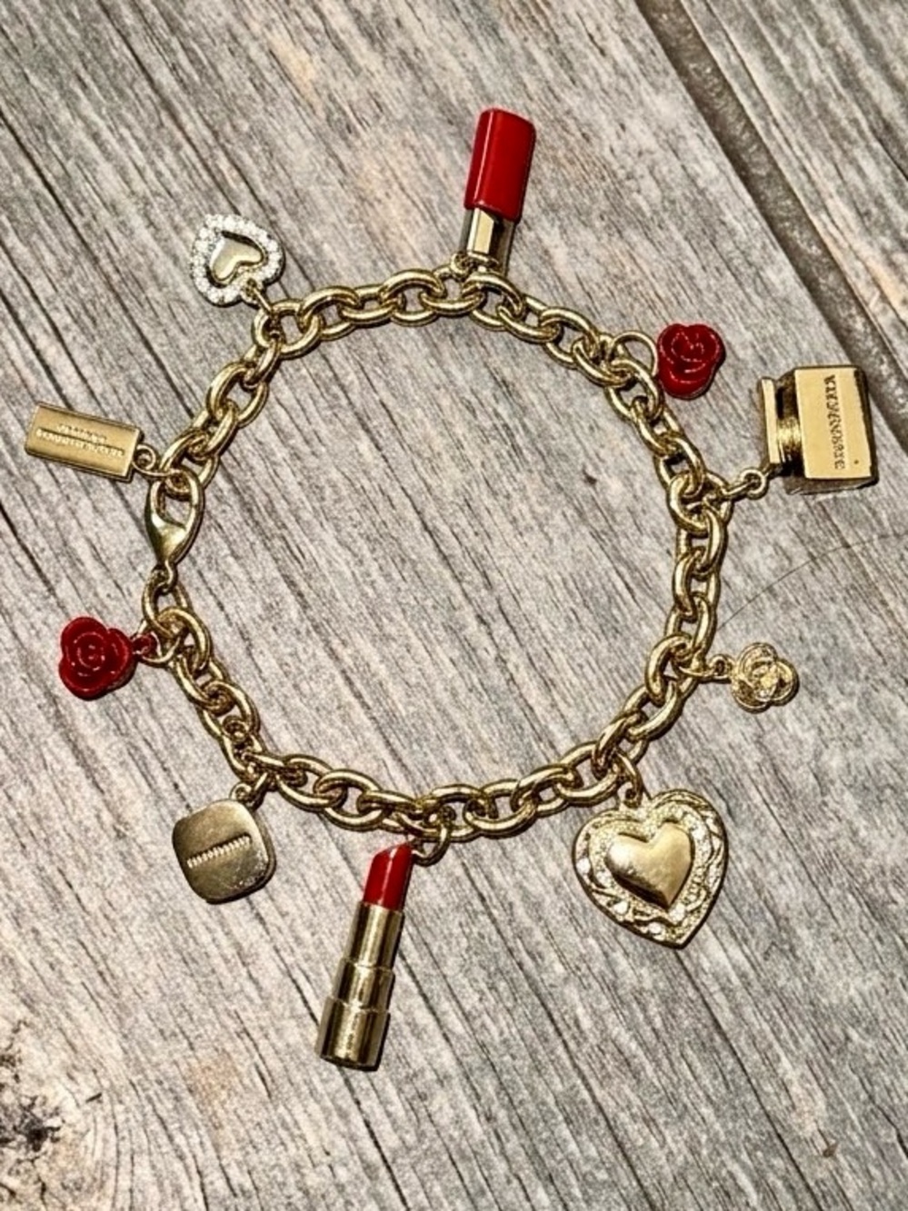 Y2K (1990) Dolce & Gabbana Gold-Tone Bracelet with Red Lipstick & Rose Charms